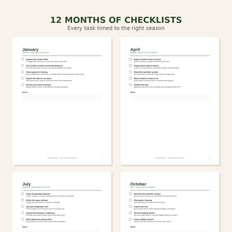 Home Maintenance Planner Printable | 12 Month House Checklist | New Homeowner Gift | Seasonal Home Care Organizer Binder | US Letter PDF image 2
