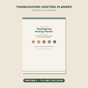 Thanksgiving Hosting Planner | Fillable & Printable Menu, Guest List, Grocery List, Cooking Timeline, Turkey Chart | Letter + A4 image 1