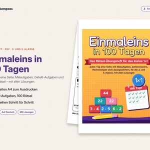 Printable multiplication table practice booklet – 100-day workbook with puzzles, multiplication and division, grades 2 and 3, with all solutions, PDF A4