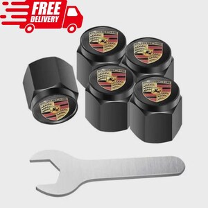 Porsche Style Black Aluminum Valve Stem Caps Set of 4 – Tire Air Caps