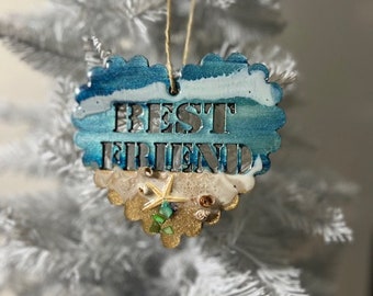 Best Friend Ornament,Christmas Tree Ornament,Beach House Decor,Personalized Beach Ornament,Unique Ornament,Beach Lover Ornament,Beach Art