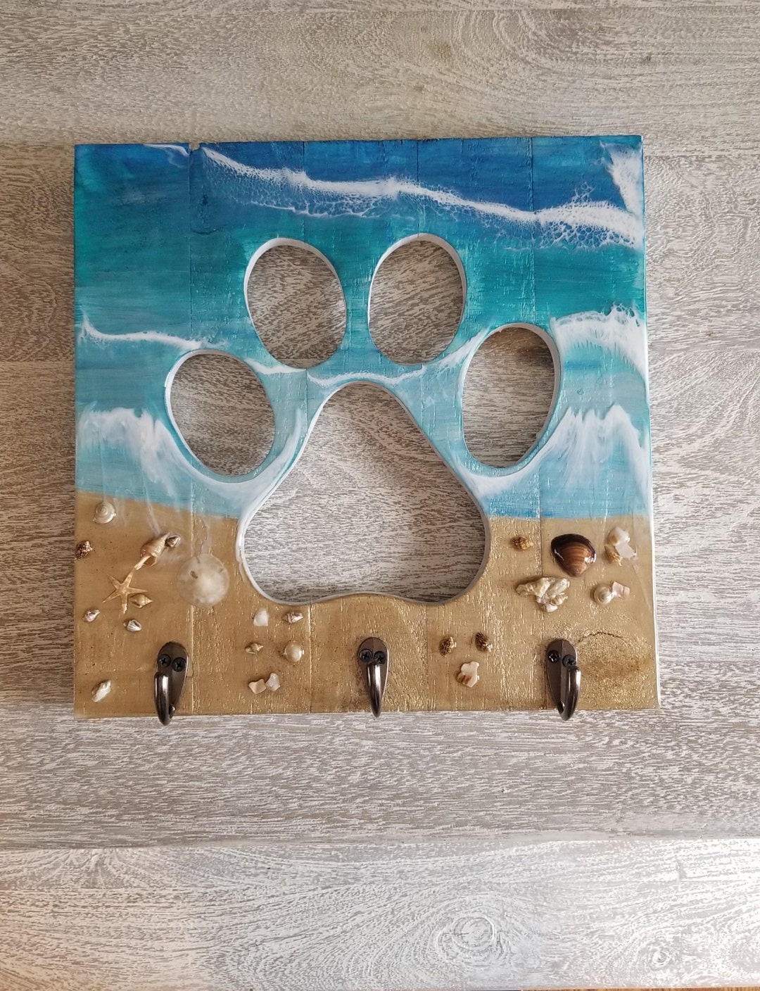 Dog Paw Leash/key Holder Dog Lover Dog Paws Seascape Etsy
