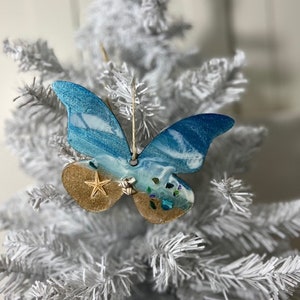 Butterfly Ornament,Christmas Tree Ornament,Beach House Decor,Personalized Beach Ornament,Unique Ornament,Beach Lover Ornament,Beach Art