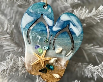 Flip Flops Ornament,Christmas Tree Ornament,Beach House Decor,Personalized Beach Ornament,Unique Ornament,Beach Lover Ornament,Beach Art