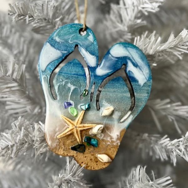 Flip Flops Ornament,Christmas Tree Ornament,Beach House Decor,Personalized Beach Ornament,Unique Ornament,Beach Lover Ornament,Beach Art