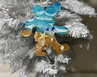 GD Bear Ornament,Christmas Tree Ornament,Beach House Decor,Personalized Beach Ornament,Unique Ornament,Beach Lover Ornament,Beach Art