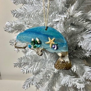 Manatee Ornament,Christmas Tree Ornament,Beach House Decor,Personalized Beach Ornament,Unique Ornament,Beach Lover Ornament,Beach Art