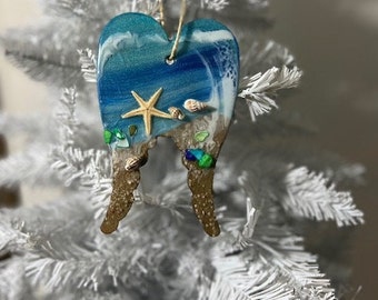 Angel Wings Ornament,Christmas Tree Ornament,Beach House Decor,Personalized Beach Ornament,Unique Ornament,Beach Lover Ornament,Beach Art
