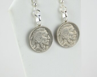 Handmade Vintage Buffalo Nickel Cut-Out Artistic Drop Earrings (Silver)
