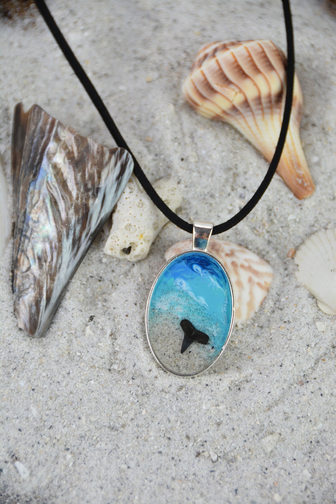 Beach Sand & Shark Tooth Vegan Suede Necklace - Etsy
