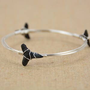 Shark Tooth Silver Wire Bangle Bracelet