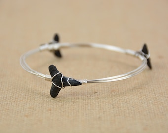Shark Tooth Silver Wire Bangle Bracelet