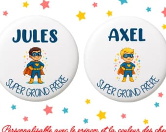Badge grand frère personnalisé – annonce grossesse – futur grand frère – cadeau famille – badge enfant personnalisé – idée annonce bébé