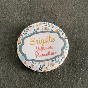 Personalized Job Badge - Nurse - Caregiver - Yellow Blue Flowers - Customizable Order