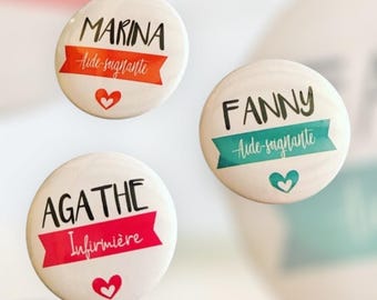 Badge infirmière personnalisé – Badge aide-soignante prénom – Badge métier soignant – Cadeau infirmière personnalisé