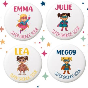 Super Big Brother Sister Badge - Blonde or Brunette Hero - Gift for Big Sister
