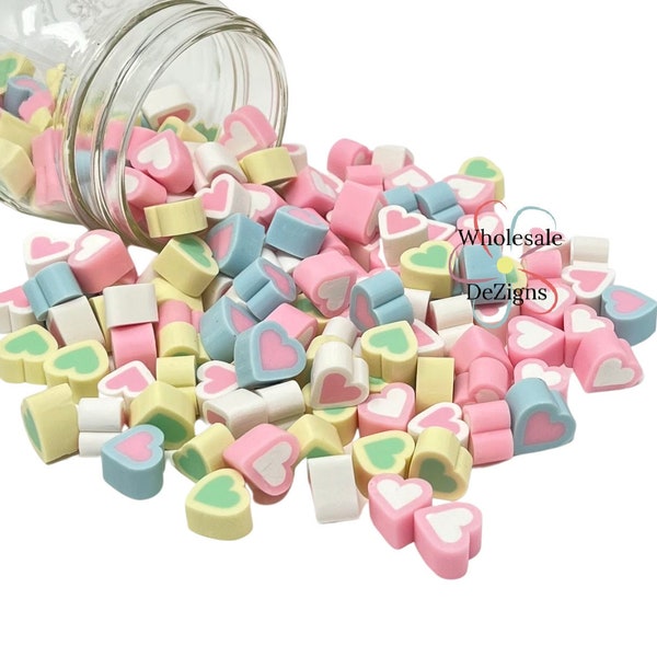 Clay CANDY HEARTS - Heart Cabochons Polymer Clay Resins Light Pink Blue Yellow Mint Pink White Slime Filler Love Valentines -DIY Resins 1/2"