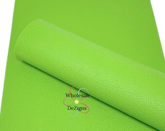 Lime Green Textured Faux Leather Sheet Litchi Light Green Synthetic Vinyl Sheets " 7.75 x 13" Fabric DIY Hair Bows Earrings Craft Material