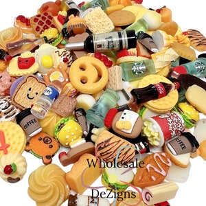 Grab Bag of Food Themed Resins Cabochons Acrylic Dessert Pastries Fries Bread Eggs Plastic Charms Decoden Acrylic Charms for Slime Crafts