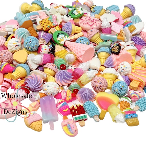 Grab Bag of Ice Cream Cone & Popsicles Resins Cabochons Yummy Ice Cream Cones Plastic Charms Decoden Acrylic Charms for Slime Crafts