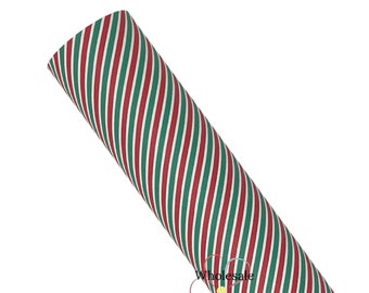 Striped Red and Green Christmas Faux Leather, Xmas Leather Craft Sheets, Xmas Canvas Sheets, Leather for Cutting Bows and Earrings
