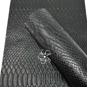 Imprimé peau de serpent noir - Feuilles texturées en similicuir de serpent - Feuilles synthétiques à imprimé animal 7,75 x 33 cm