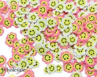 Flower SMILEY FACE Polymer Clay Sprinkles | Pink Yellow White Black Happy Face Daisy Confetti Shaker Resin Nail Deco Fimo Slime Mini Filler