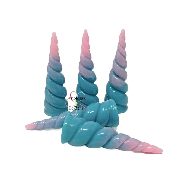 Large Ombre Unicorn Horns Resins - Pink and Blue  Horn Cabochons Pastel Rainbow Ombre Unicorn Horn Acrylic Cake Topper Decoden Slime 2.5"