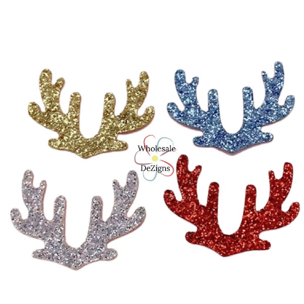 5 Glittery Deer Antlers | Small Deer Horns 1.5" | No Flake Glitter Appliques | Double Sided DIY Headband Supplies Christmas Supply Set of 5