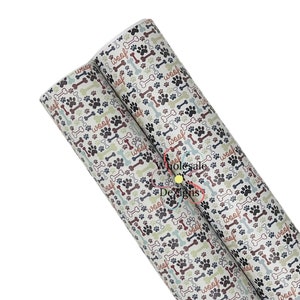 Dog Bone Faux Leather Sheet Bones Paw Prints Animals Woof Printed Synthetic Vinyl Sheets 7.75&quot; x 13&quot; Fabric DIY Bows Craft Material