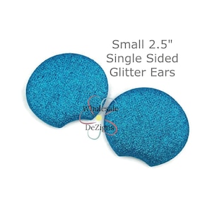 Blue Glitter Mouse Ears, Turquoise Padded Fabric Baby Ears, Small Ears for Headband & Pigtails, Mouse Hair Clip, DIY Craft Ears, 2.5" 1 set
