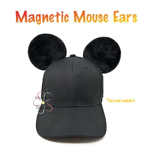 MAGNETIC Mickey Ears Custom Lightweight Velvet or Sparkly Hat Ears for Baseball Hats Costumes Cosplay Theme Park Accessories Removable Ears