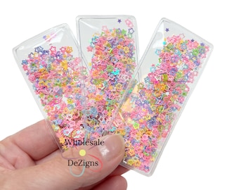 Rectangle Shakers - Add a Clip Pastel Rainbow Colored Iridescent Hollow Stars | Shakers Glitter Sequins Puffy Inflated Plastic Shakers 3.25"