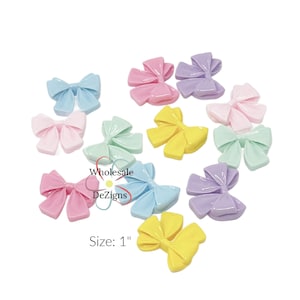 Grab Bag of BOW Resins 1&quot; Cabochons Bows | Kawaii Girl Theme Acrylic Decoden Resins for Slime Crafts Pink Blue Lavender Yellow Mint No Holes