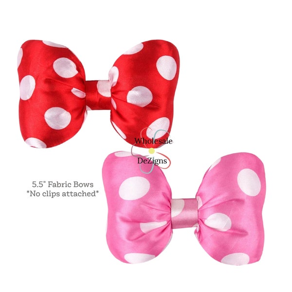 Large Fabric Pink or Red Polka Dot Bow | 5.5 inches Pink or Red Satin Bows | Big Puffy Mouse Hair Headband Bow 5.5" - 1 Bow Included