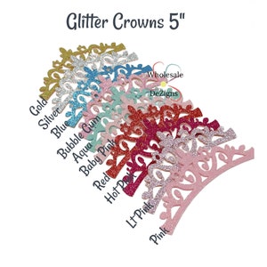 Glitter Crown Appliques, Crowns for Baby Headbands, Pink Glitter Crown, Flat or Round Crowns, Small Crown Headpiece, 2 Pieces Your Choice 5&quot;
