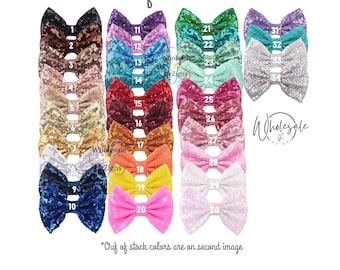 Sequin Bows 5 inches Large Shimmery Bow DIY (**No Clip**) 5" Pink Gold Silver Red Black White Teal Brook Green Aqua Royal Navy Green & More