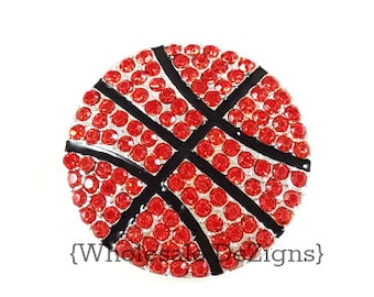 Basketball Rhinestone Embellishments - Metal - Button - With Shank / Slider Bar 21mm Buttons Orange and Black Ball - DIY Hair Bow - 1 Piece
