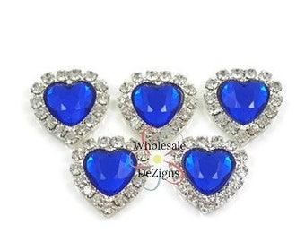 Royal Blue Metal Heart Shaped Rhinestones 20mm DIY Headband Hair Clip Clothing Embellishment Flat Back Valentines Day Fourth of July Hearts