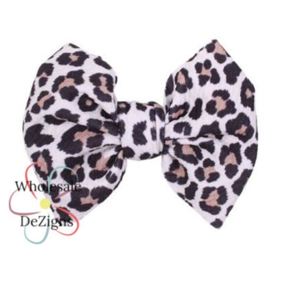 Leopard Fabric Bow - Soft Cotton Material - Cheetah Fabric Bows - 4.25" Bows - DIY Brown Black Animal Print - Hair Clip - 1 Bow Included
