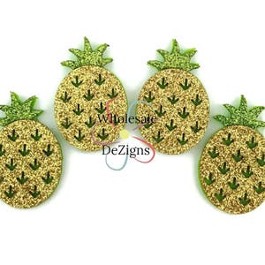 Gold Glitter Pineapple Felties - Green and Gold Appliques Felt Patch - Pineapples Fruit DIY Headband Hair Clip Embellishment 1.5"