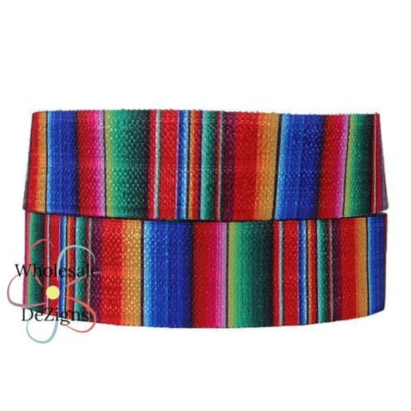 5 Yards Serape Stripe Elastic - Mexican Stripe Cinco De Mayo Blanket Print Rainbow Fold Over FOE 5/8" Print Headbands Hair Ties