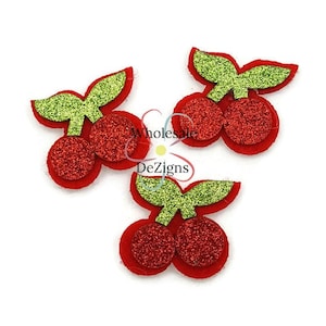 Cherry Felties - Black and Red - Appliques - Felt Patch - Cherries Fruit - DIY Headband Hair Clip Embellishment - 1.25"