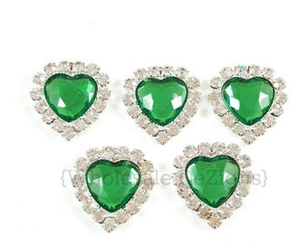 Green Heart Rhinestones 20mm Heart Shaped DIY Headband Hair Clip Clothing Embellishment Flat Back Metal You Choose Quantity