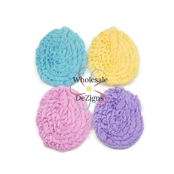 Easter Egg Chiffon Rosette Appliques - Pink Lavender Yellow & Aqua Blue 3" - DIY Clothing Applique Hair Bow Shabby Chic Fabric Chiffon Eggs