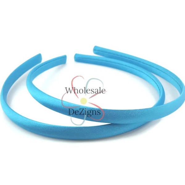 Blue Satin Headbands - Plastic DIY Headband - Fits Most - Hair Accessories Supplies Craft Birthday Party Hat - 10mm 3/8"