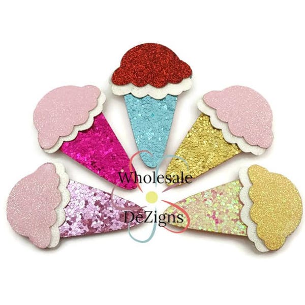 Ice Cream Cone Glitter Felties Appliques Felt Patch Iridescent Red Light Hot White Pink Blue Gold Feltie DIY Hair Clip Embellishment 2"