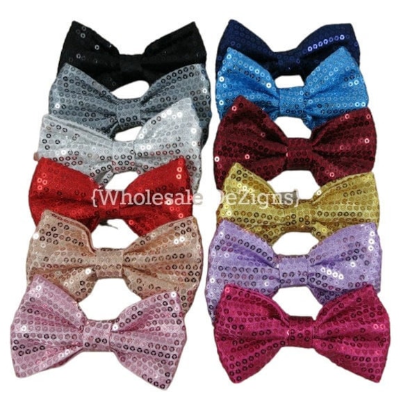 Sequin Bow Tie BOWS 3.75" - 4.5" Sequined Bows Sequins Craft Sequined Bowtie Pink Red Hot Pink Maroon Black Navy Rose Gold Silver