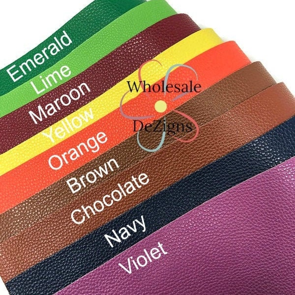 Textured Faux Leather Sheet Litchi Synthetic Vinyl Sheets 8" x 13.5" Fall Colors Fabric Violet Navy Brown Orange Yellow Maroon Lime Emerald