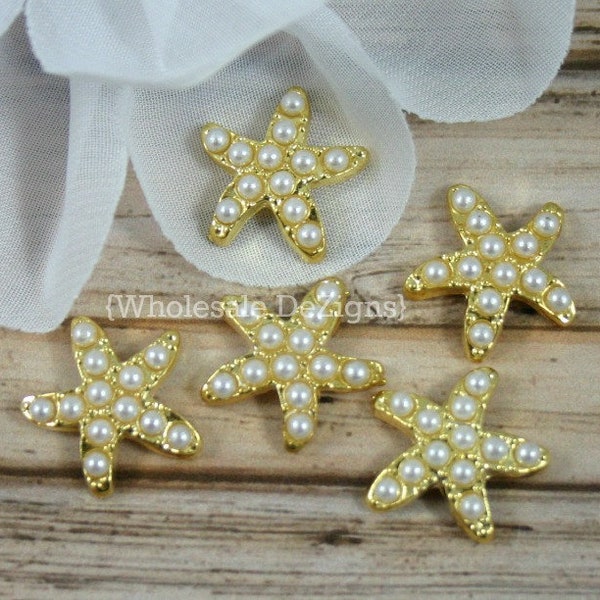 Gold Starfish Pearl Flat Backs 18mm Star - Metal Base - 18 mm Gold Star Fish Shaped Flatback Embellishments